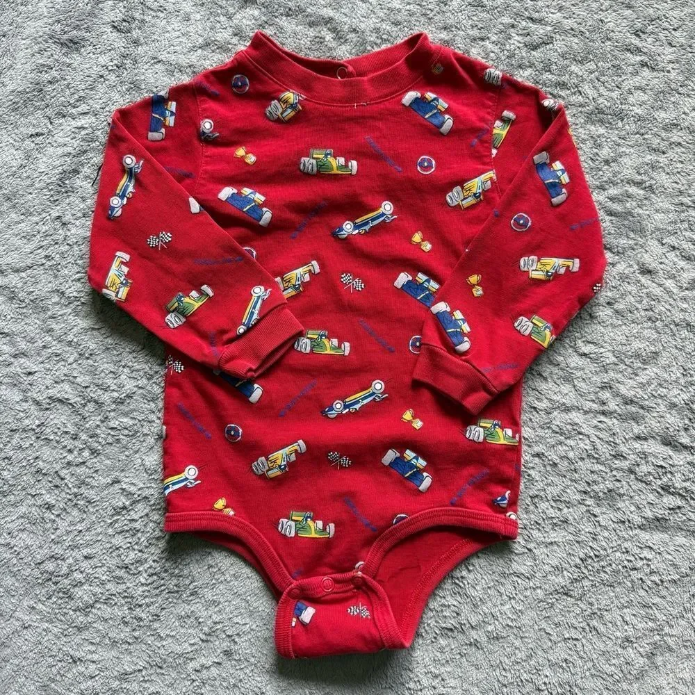 18 Months Okie Dokie Race Car Print Long Sleeve Onesie Bodysuit